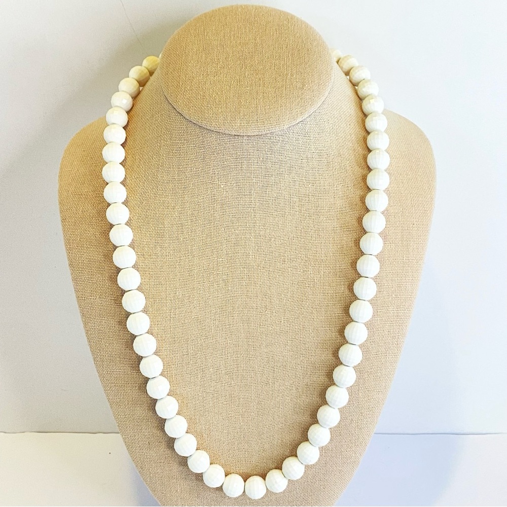 Monet Vintage White‎ Faceted Bead Necklace 24" Lucite Classic Statement